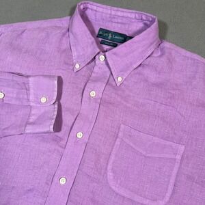 Ralph Lauren Custom Fit Linen Button Down Shirt Men's 2XL Purple Long Sleeve